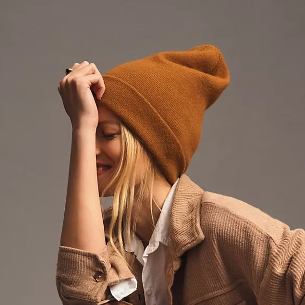 Maeve Anthropologie Fine Knit Beanie (Tan)